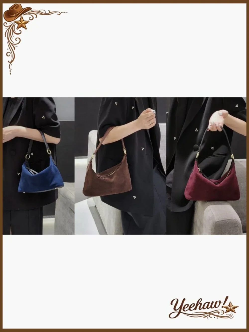 Premium Suede Leather Crossbody Bag Tote Shoulder Bag Hobo Purse - Picture 7 of 7